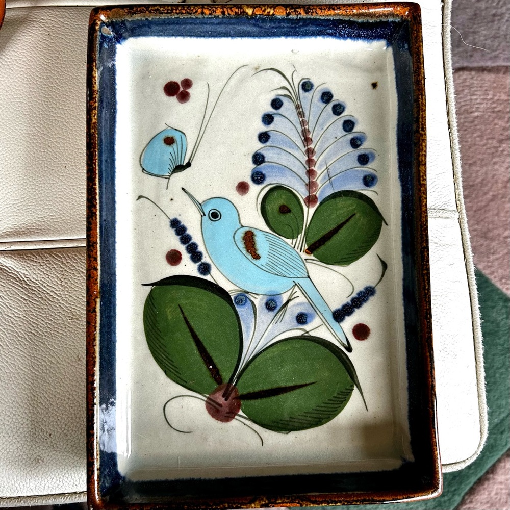 Mexican ceramic tray bird motif hand painted good condition